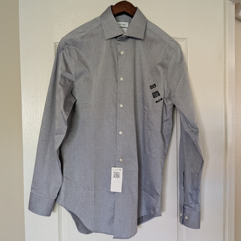Men's Calvin Klein Dress Cotton Button Up Dress Shirt slim Fit 15 32/33